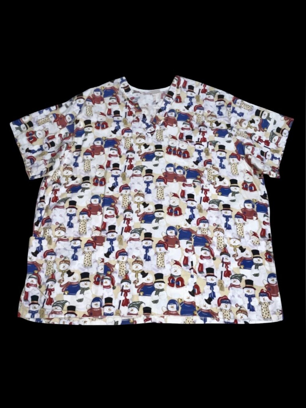 Antique Snowman All Over Print Winter Peaches Plus Sz 3XL Scrub Shirt Nurse Vet